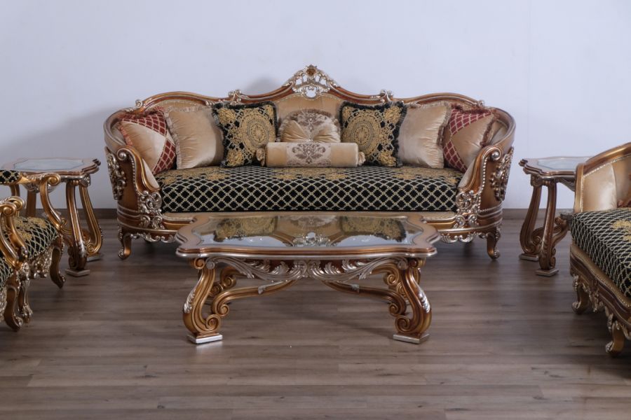 European Furniture - Saint Germain II Luxury Sofa in Light Gold & Antique Silver - 35552-S - GreatFurnitureDeal