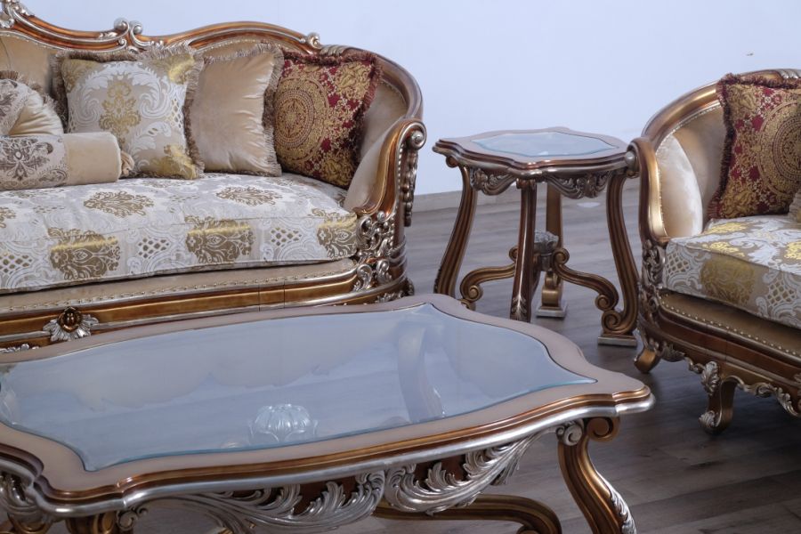 European Furniture - Saint Germain Luxury Coffee Table in Light Gold & Antique Silver - 35550-CT - GreatFurnitureDeal