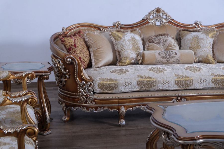 European Furniture - Saint Germain Luxury Sofa in Light Gold & Antique Silver - 35550-S - GreatFurnitureDeal