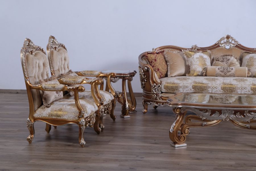 European Furniture - Saint Germain Luxury Chair in Light Gold & Antique Silver - 35550-C - GreatFurnitureDeal