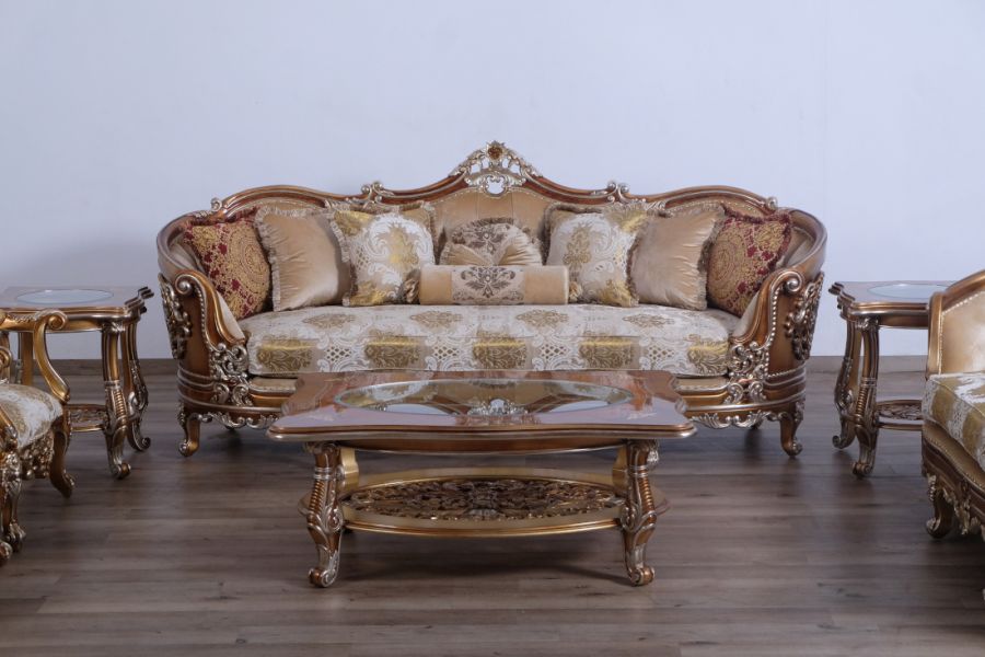 European Furniture - Saint Germain Luxury Coffee Table in Light Gold & Antique Silver - 35550-CT - GreatFurnitureDeal