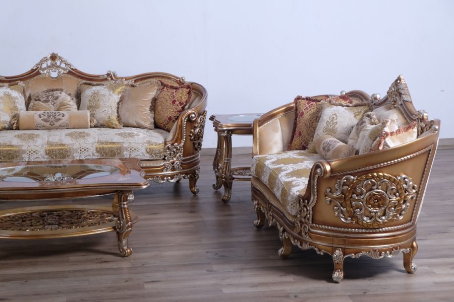 European Furniture - Saint Germain Luxury Loveseat in Light Gold & Antique Silver - 35550-L - GreatFurnitureDeal
