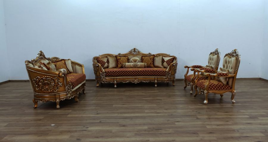 European Furniture - Saint Germain Loveseat Red Gold Fabric - 35554-L - GreatFurnitureDeal