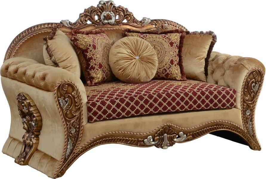 European Furniture - Emperador III Loveseat in Antique Brown - Blended Silver & Gold- 42036-L - GreatFurnitureDeal