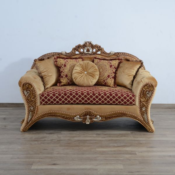 European Furniture - Emperador III Loveseat in Antique Brown - Blended Silver & Gold- 42036-L - GreatFurnitureDeal