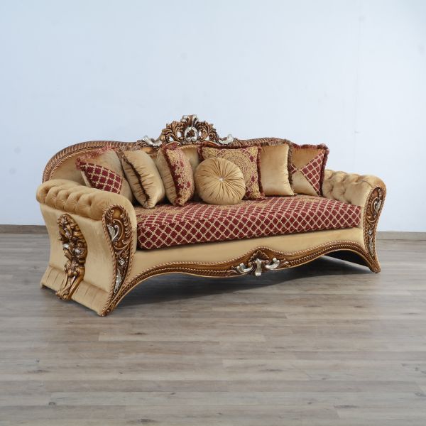 European Furniture - Emperador III Sofa in Antique Brown - Blended Silver & Gold- 42036-S - GreatFurnitureDeal