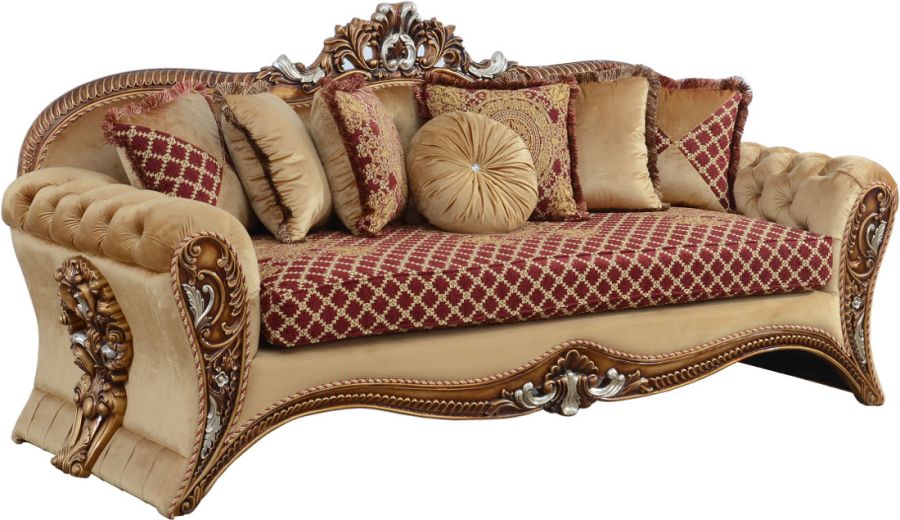 European Furniture - Emperador III Sofa in Antique Brown - Blended Silver & Gold- 42036-S - GreatFurnitureDeal