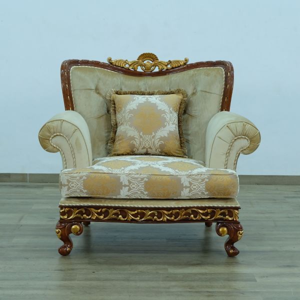 European Furniture - Fantasia II Chair in Antique Walnut - Dark Gold Leaf - 40019-C - GreatFurnitureDeal