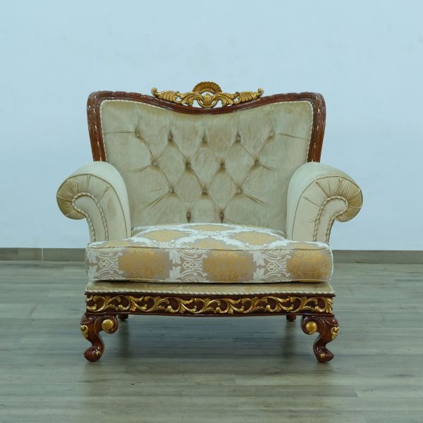 European Furniture - Fantasia II Chair in Antique Walnut - Dark Gold Leaf - 40019-C - GreatFurnitureDeal