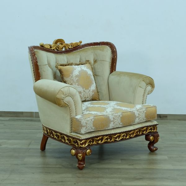 European Furniture - Fantasia II Chair in Antique Walnut - Dark Gold Leaf - 40019-C - GreatFurnitureDeal