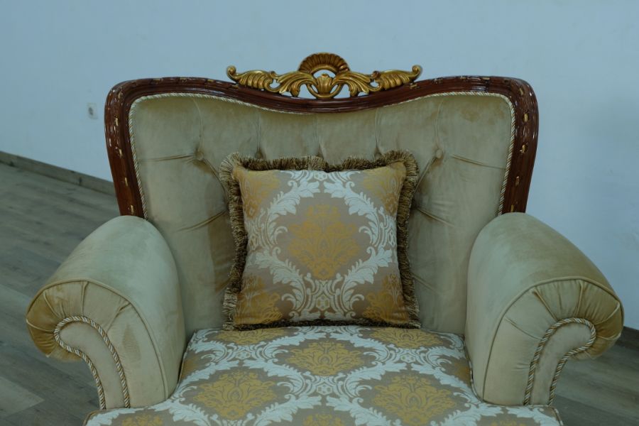 European Furniture - Fantasia II Chair in Antique Walnut - Dark Gold Leaf - 40019-C - GreatFurnitureDeal