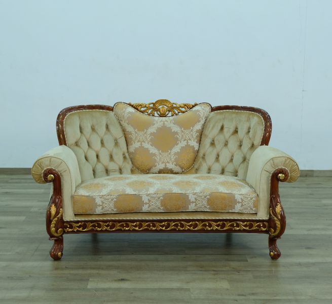European Furniture - Fantasia II Loveseat in Antique Walnut - Dark Gold Leaf - 40019-L - GreatFurnitureDeal