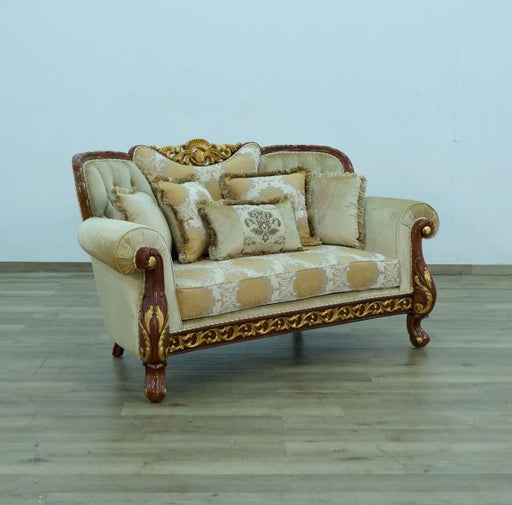 European Furniture - Fantasia II Loveseat in Antique Walnut - Dark Gold Leaf - 40019-L - GreatFurnitureDeal
