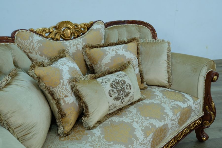 European Furniture - Fantasia II Loveseat in Antique Walnut - Dark Gold Leaf - 40019-L - GreatFurnitureDeal