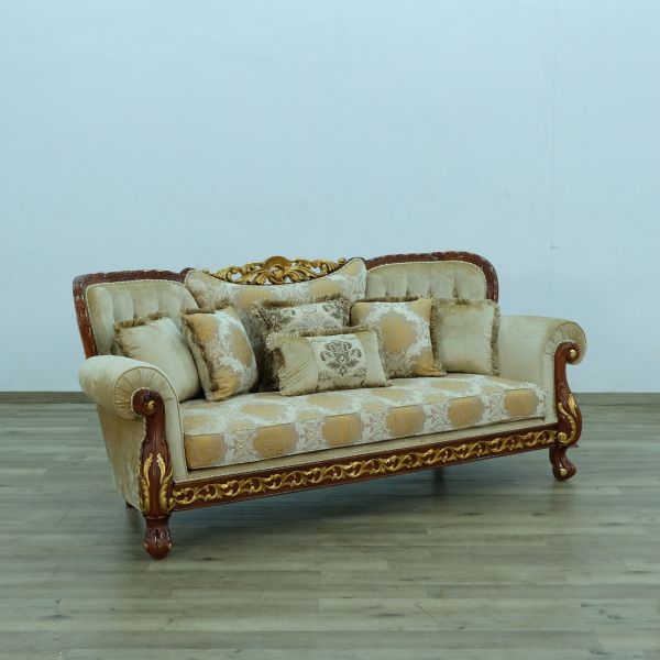 European Furniture - Fantasia II Sofa in Antique Walnut - Dark Gold Leaf - 40019-S - GreatFurnitureDeal