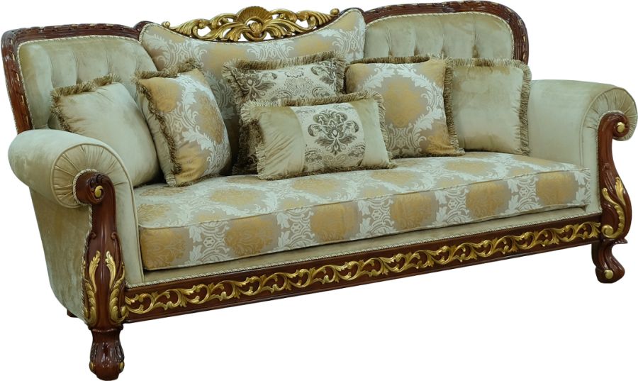 European Furniture - Fantasia II Sofa in Antique Walnut - Dark Gold Leaf - 40019-S - GreatFurnitureDeal