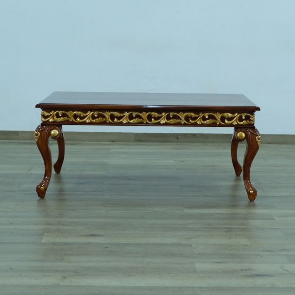 European Furniture - Fantasia II Coffee Table in Antique Walnut- Dark Gold Leaf - 40019-CT - GreatFurnitureDeal