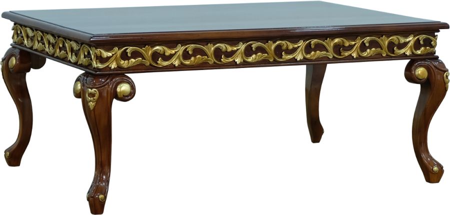 European Furniture - Fantasia II Coffee Table in Antique Walnut- Dark Gold Leaf - 40019-CT - GreatFurnitureDeal