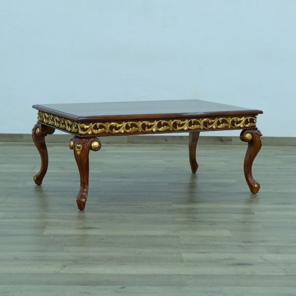 European Furniture - Fantasia II Coffee Table in Antique Walnut- Dark Gold Leaf - 40019-CT - GreatFurnitureDeal