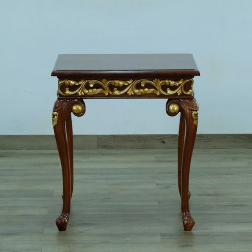 European Furniture - Fantasia II Side Table in Antique Walnut - Dark Gold Leaf - 40019-ET - GreatFurnitureDeal