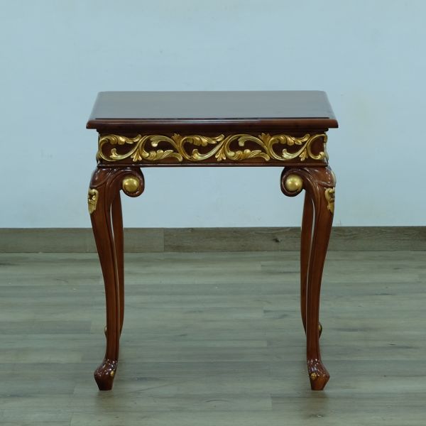 European Furniture - Fantasia II Side Table in Antique Walnut - Dark Gold Leaf - 40019-ET - GreatFurnitureDeal