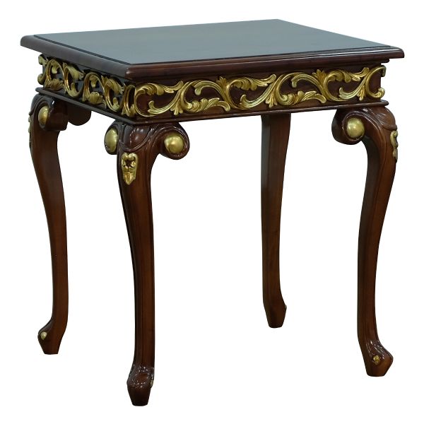 European Furniture - Fantasia II Side Table in Antique Walnut - Dark Gold Leaf - 40019-ET - GreatFurnitureDeal
