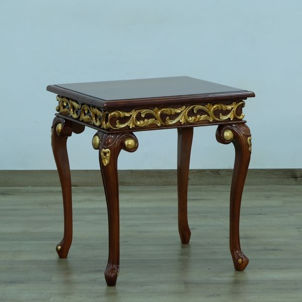 European Furniture - Fantasia II Side Table in Antique Walnut - Dark Gold Leaf - 40019-ET - GreatFurnitureDeal