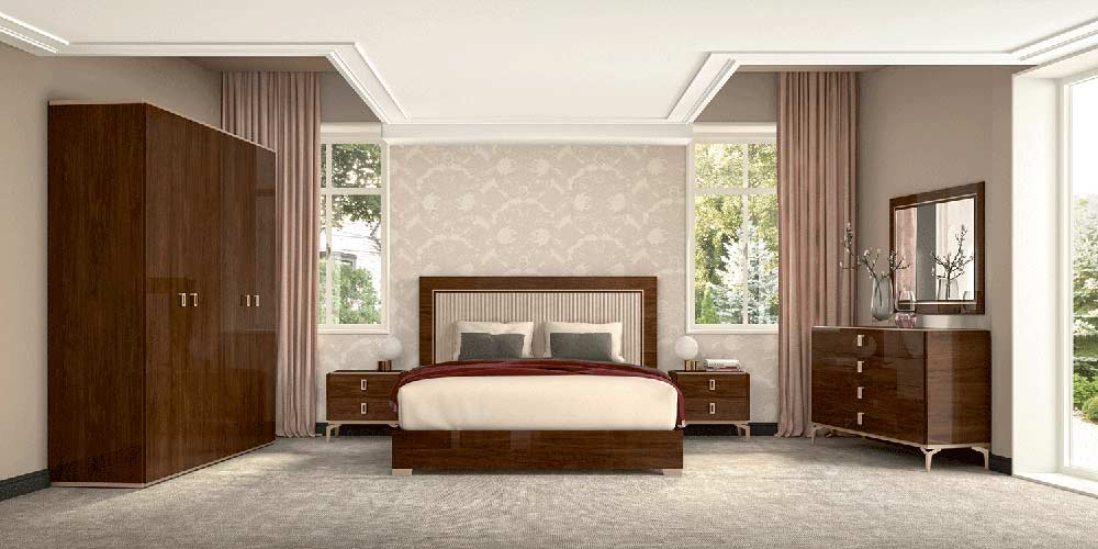 ESF Furniture - Eva 6 Piece King Bedroom Set in Rich Tobacco Walnut - EVAKSBED-6SET - GreatFurnitureDeal