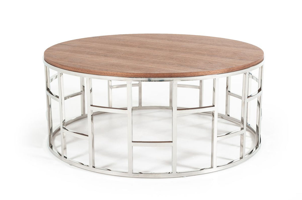 VIG Furniture - Modrest Silvia Modern Walnut & Stainless Steel Coffee Table - VGHB228E-V - GreatFurnitureDeal
