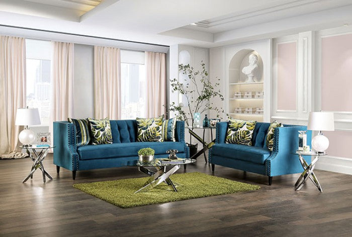 Furniture of America - Azuletti 2 Piece Sofa Set in Dark Teal 