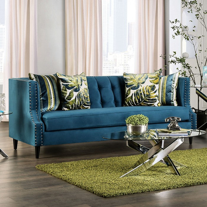 Furniture of America Azuletti Sofa in Dark Teal/Apple Green