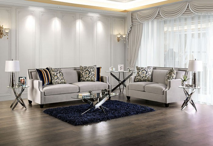 Furniture of America - Montecelio 2 Piece Sofa Set in Light Gray/Navy - SM2270-SF-2SET