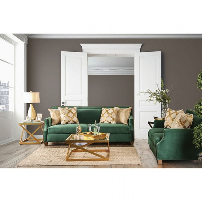 Furniture of America - Verdante Sofa in Emerald Green, Gold - SM2271-SF
