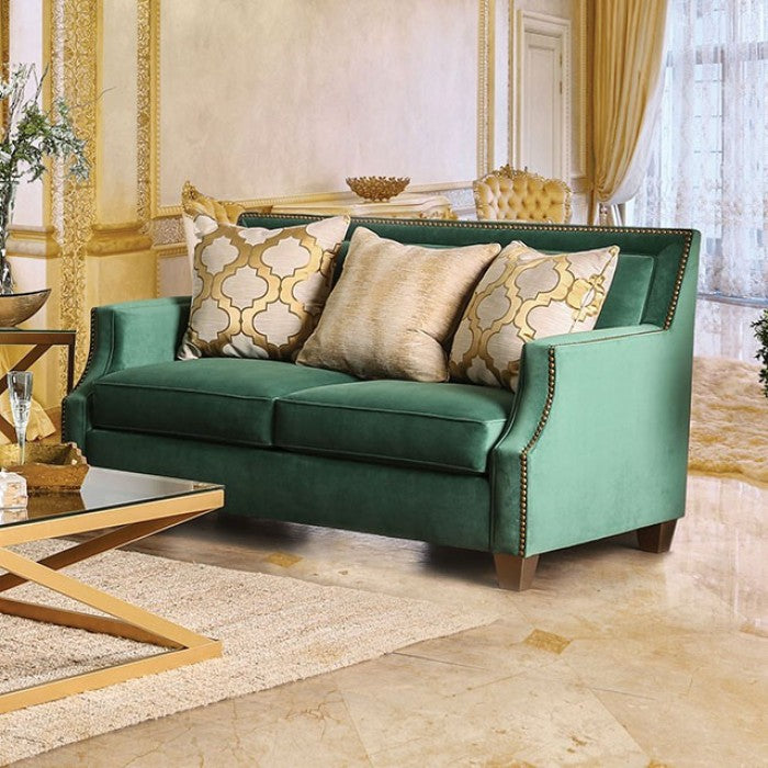 Furniture of America - Verdante 2 Piece Sofa Set in Emerald Green, Gold - SM2271-SF-2SET