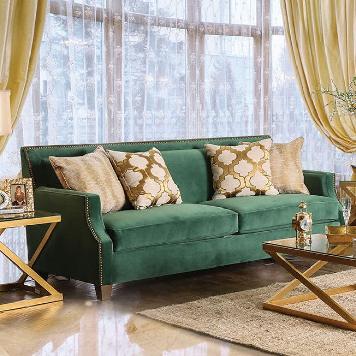 Furniture of America - Verdante 2 Piece Sofa Set in Emerald Green, Gold - SM2271-SF-2SET - GreatFurnitureDeal