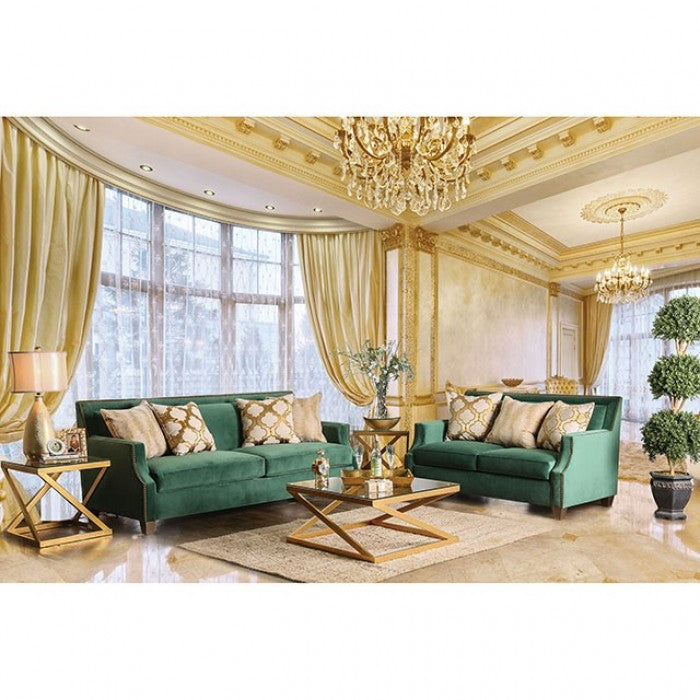 Furniture of America - Verdante Sofa in Emerald Green, Gold - SM2271-SF