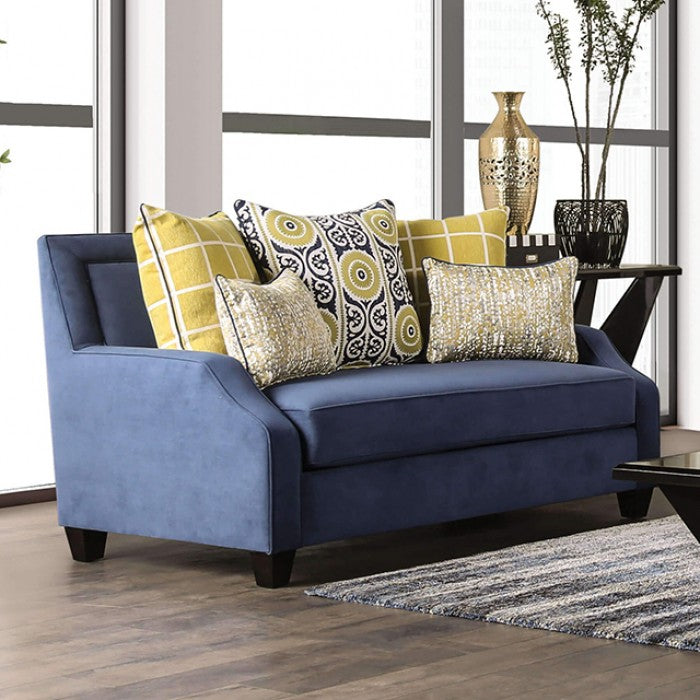 Furniture of America - West Brompton Loveseat in Navy/Yellow - SM2274-LV