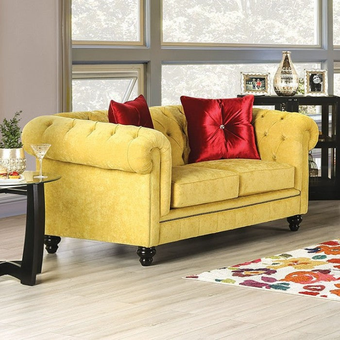 Furniture of America - Eliza Loveseat in Royal Yellow, Red - SM2284-LV - GreatFurnitureDeal