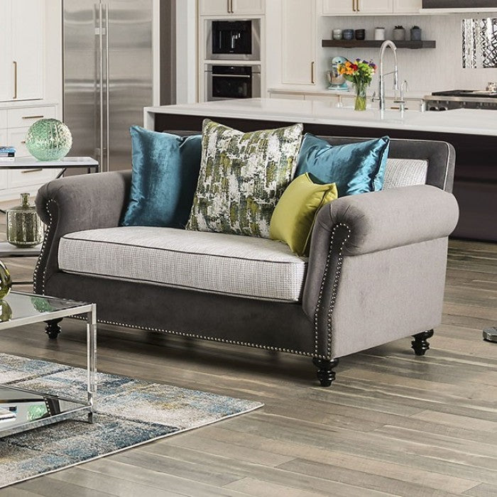 Furniture of America - Mariella 2 Piece Sofa Set in Gray, Beige, Teal, Olive - SM2286-SF-2SET