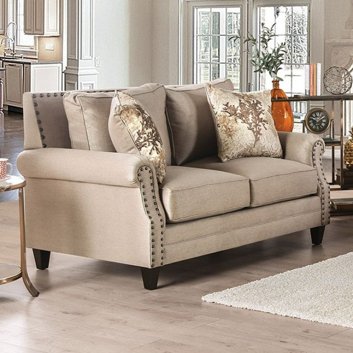 Furniture of America - Briana 2 Piece Sofa Set in Beige, Gold - SM2676-SF-2SET