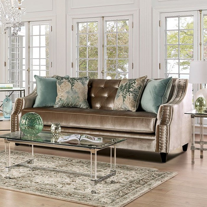 Furniture of America - Elicia 2 Piece Sofa Set in Champagne, Turquoise - SM2685-SF-2SET - GreatFurnitureDeal