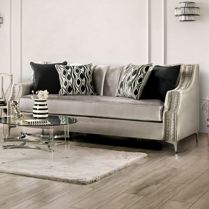 Furniture of America - Elicia 2 Piece Sofa Set in Silver, Black - SM2686-SF-2SET