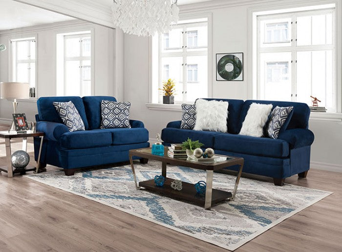 Furniture of America - Waldstone 2 Piece Living Room Set in Navy - SM5176-SF-2SET