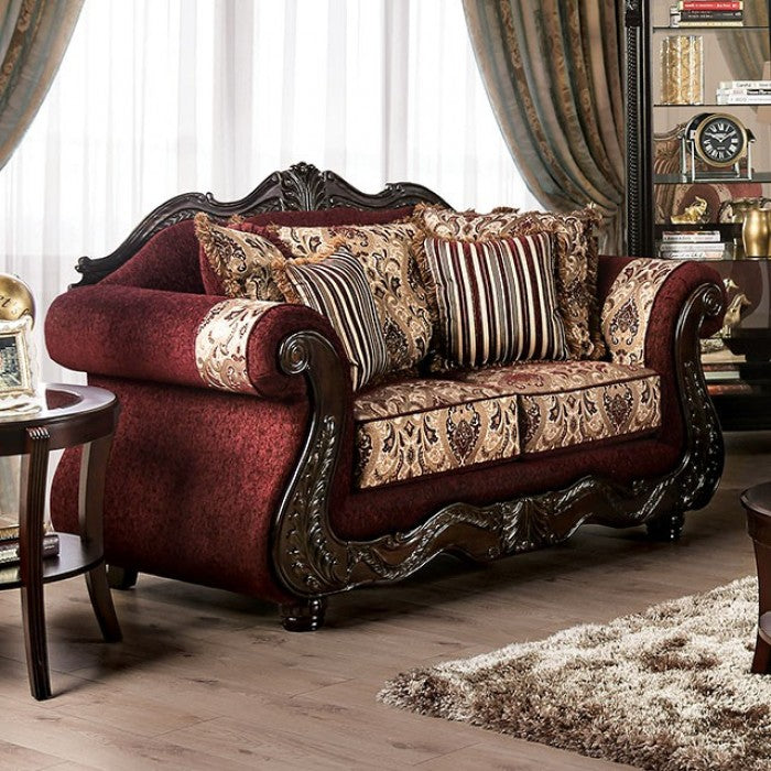 Furniture of America - Matteo 2 Piece Sofa Set in Burgundy, Brown - SM6433-SF-2SET - GreatFurnitureDeal