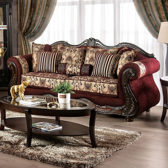 Furniture of America - Matteo 2 Piece Sofa Set in Burgundy, Brown - SM6433-SF-2SET