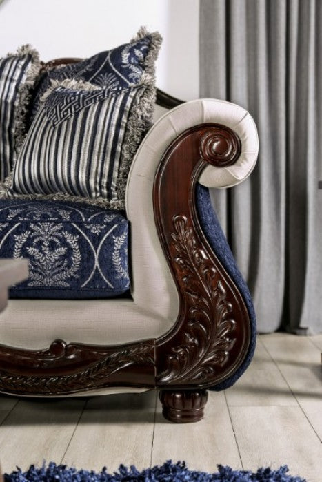 Furniture of America - Navarre Sofa in Blue/White - SM6444-SF