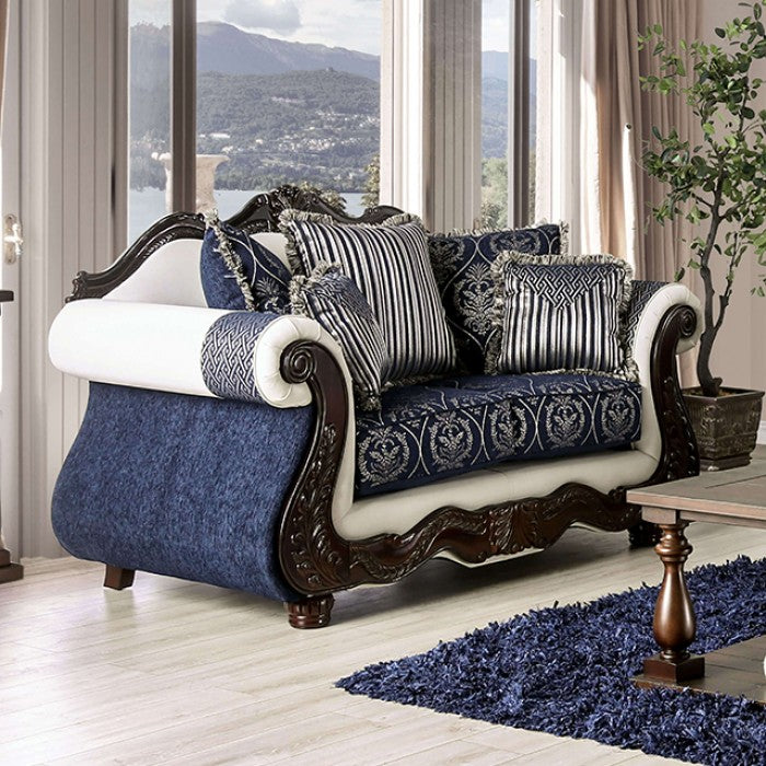Furniture of America - Navarre Loveseat in Blue/White - SM6444-LV