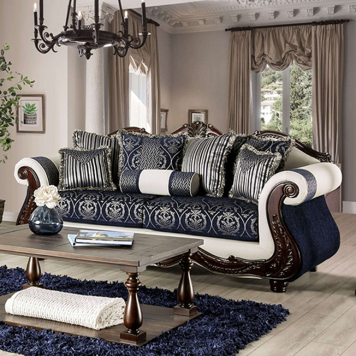 Furniture of America - Navarre Sofa in Blue/White - SM6444-SF