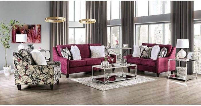 Furniture of America - Jillian 2 Piece Sofa Set in Plum, Ivory, White - SM8016-SF-2SET