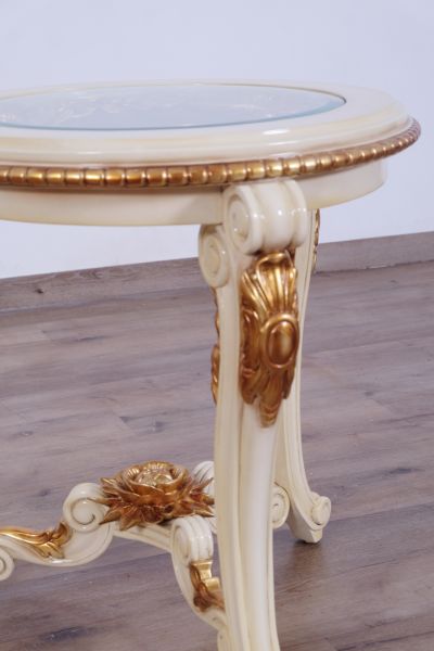 European Furniture - Veronica III Luxury End Table in Antique Beige and Antique Dark Gold Leafs - 47072-ET - GreatFurnitureDeal